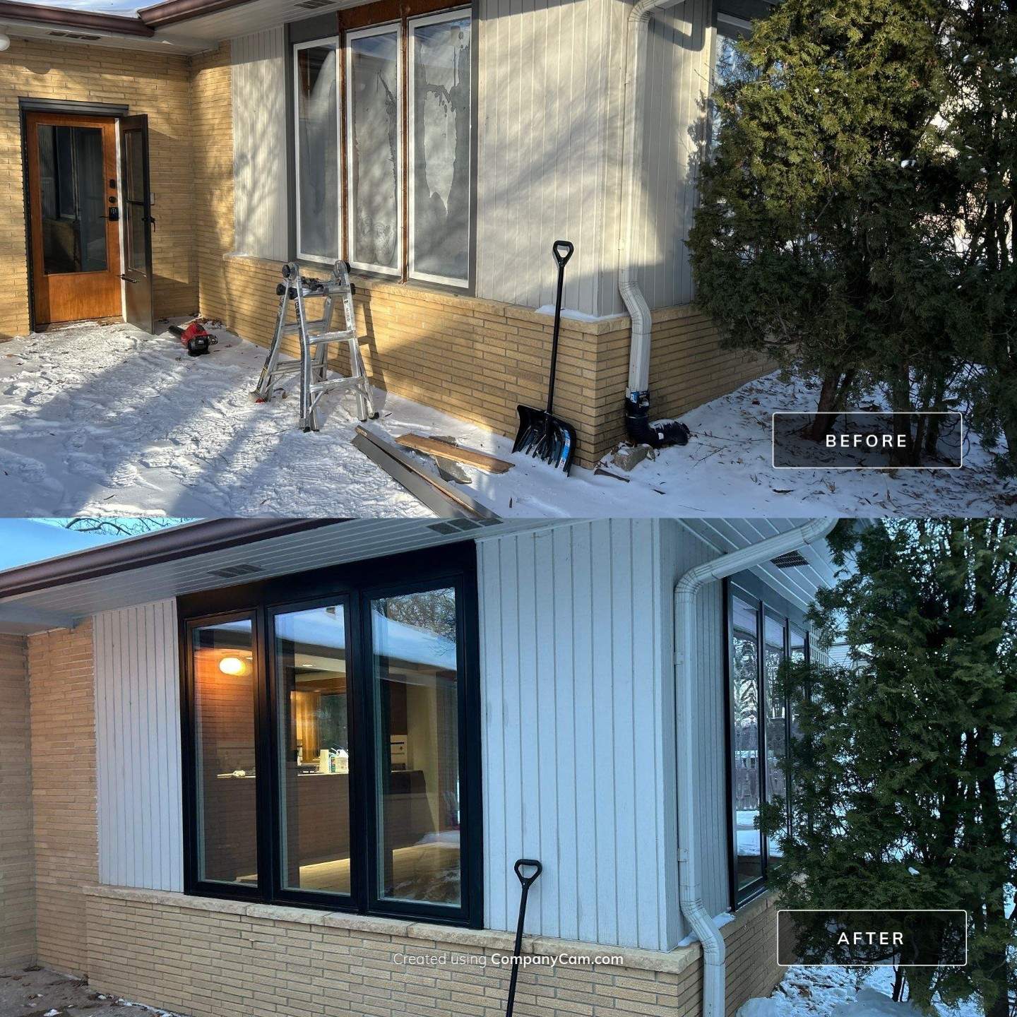Before and after sunroom window replacement project in Eastern Iowa